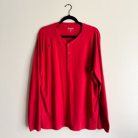 Rhone Red Performance Delta Pique Band Collar Henley Long Sleeve Top XL - Picture 1 of 6